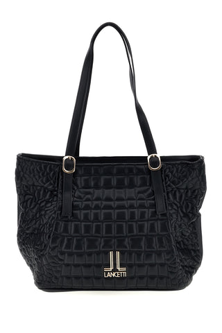 Borsa shopping nera trapuntata con fibbie e logo metallico Lancetti LL26W-104-2