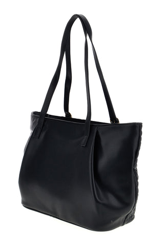 Borsa shopping nera trapuntata con fibbie e logo metallico Lancetti LL26W-104-2