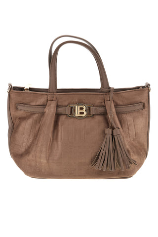 Borsa a mano tortora effetto scamosciato con logo e nappine Laura biagiotti LB26W-110-2