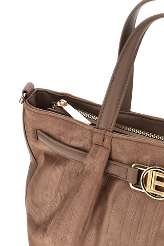 Borsa a mano tortora effetto scamosciato con logo e nappine Laura biagiotti LB26W-110-2