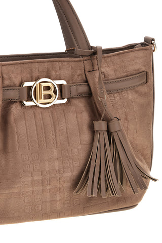 Borsa a mano tortora effetto scamosciato con logo e nappine Laura biagiotti LB26W-110-2