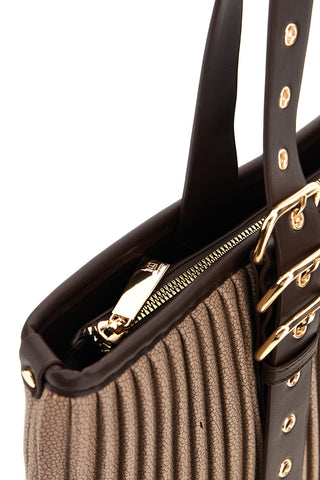 Borsa a spalla beige plissettata con fibbie e charm logo Laura biagiotti LB26W-111-1