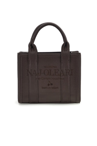 Borsa a mano piccola marrone con logo ricamato e zip Naj-oleari 62150/M