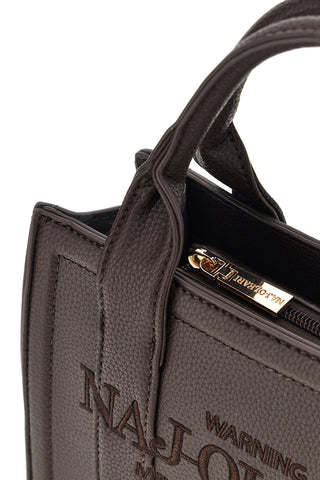 Borsa a mano piccola marrone con logo ricamato e zip Naj-oleari 62150/M
