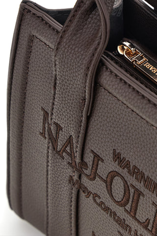Borsa a mano piccola marrone con logo ricamato e zip Naj-oleari 62150/M