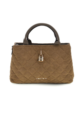 Borsa a mano trapuntata tabacco con lucchetto decorativo Guido vietri K30,389,B004