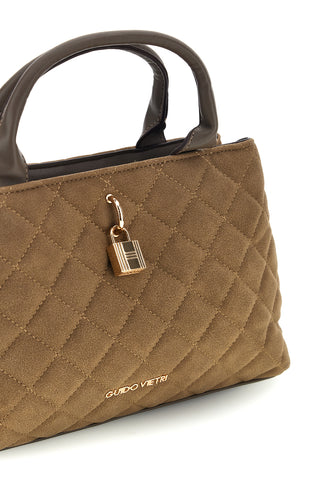 Borsa a mano trapuntata tabacco con lucchetto decorativo Guido vietri K30,389,B004