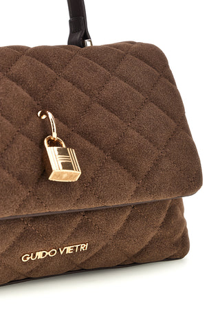 Braune, gesteppte Handtasche mit Klappe und Zierverschluss von Guido Vietri, K30,389,B047