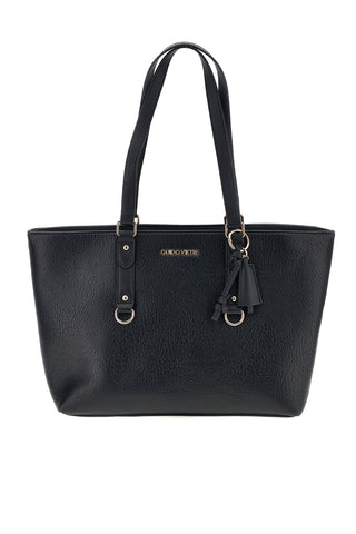 Borsa shopper nera con nappina decorativa e anelli dorati Guido vietri K30,392,B003