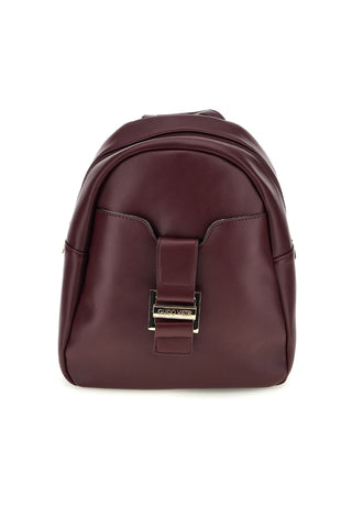 Bordeauxroter Rucksack mit Fronttasche und goldfarbener Schnalle mit Logo von Guido Vietri, K30,380,B015