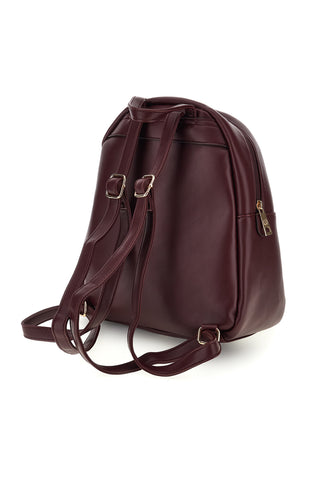 Bordeauxroter Rucksack mit Fronttasche und goldfarbener Schnalle mit Logo von Guido Vietri, K30,380,B015