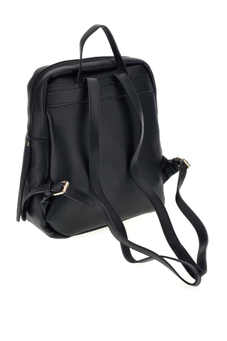 Schwarzer Rucksack mit Fronttaschen und goldener Logo-Plakette Guido Vietri K30,377,B005