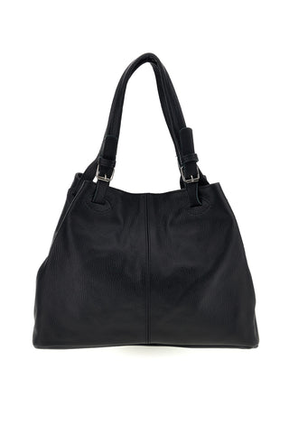 Schwarze Tasche aus echtem Leder mit Clip „New Bag 021“