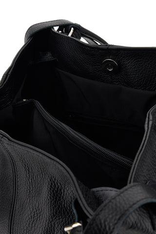 Schwarze Tasche aus echtem Leder mit Clip „New Bag 021“
