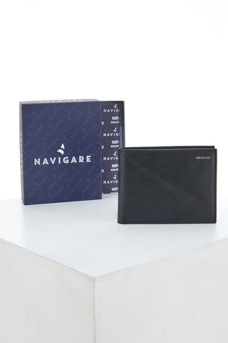 Schlanke schwarze Geldbörse aus echtem Leder Navigare PF-840