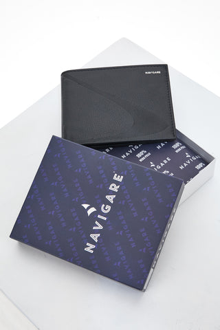 Schlanke schwarze Geldbörse aus echtem Leder Navigare PF-840