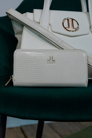 Portafoglio avorio con zip e texture lucertola Lancetti 25S-258-1/PF