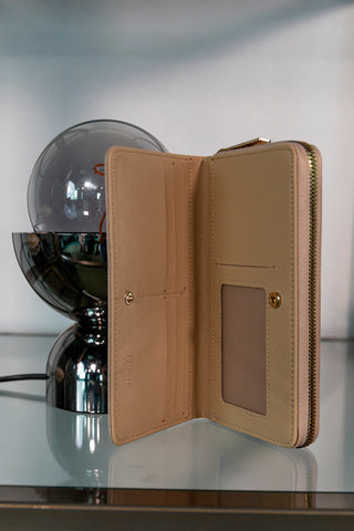 Portafoglio beige traforato con zip e portadocumenti Lancetti LANCER67