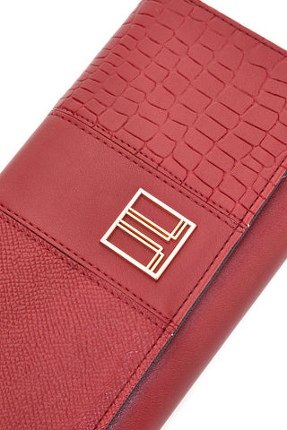 Portafoglio rosso con texture animalier e dettagli dorati Lancetti LL25W-501-68