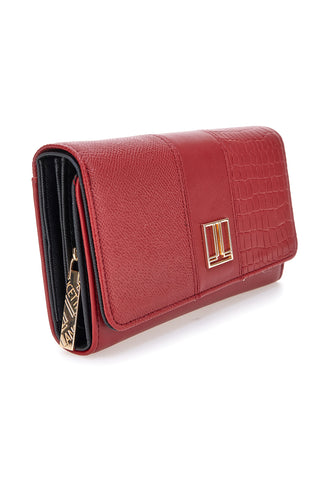 Portafoglio rosso con texture animalier e dettagli dorati Lancetti LL25W-501-68