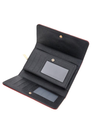 Portafoglio rosso con texture animalier e dettagli dorati Lancetti LL25W-501-68