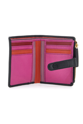 Schwarze Geldbörse mit umlaufendem Reißverschluss und integriertem Kartenhalter aus echtem Leder Naj-Oleari 2521/RW3