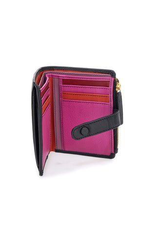 Schwarze Geldbörse mit umlaufendem Reißverschluss und integriertem Kartenhalter aus echtem Leder Naj-Oleari 2521/RW3