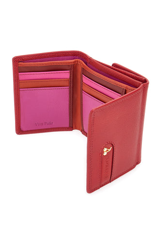 Naj-Oleari 2047/RW3 Rote Geldbörse aus echtem Leder mit mehreren Fächern