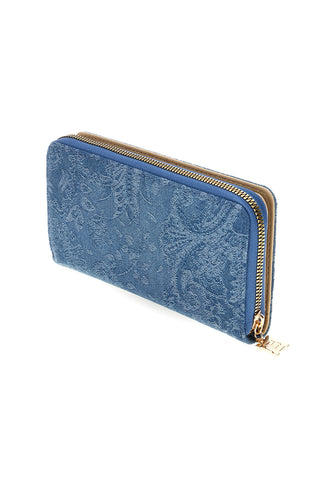 Lange blaue Geldbörse mit Blumenmuster und Reißverschluss Laura biagiotti LB26S-506-67