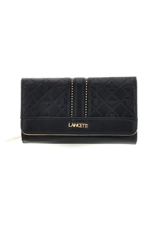 Lange schwarze Geldbörse mit Monogramm und Lancetti-Nieten LL26S-505-68