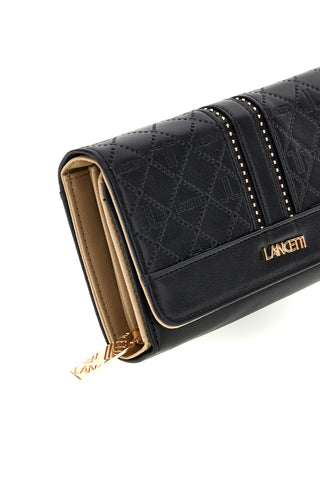 Lange schwarze Geldbörse mit Monogramm und Lancetti-Nieten LL26S-505-68