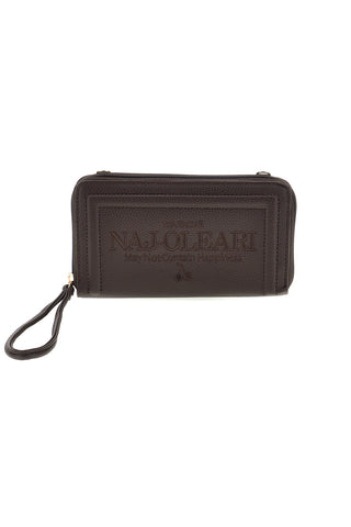 Portafoglio marrone con zip, laccetto da polso e logo ricamato Naj-oleari 99462150/P