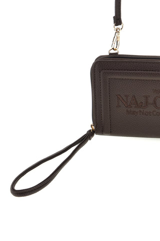 Portafoglio marrone con zip, laccetto da polso e logo ricamato Naj-oleari 99462150/P