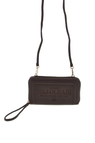 Portafoglio marrone con zip, laccetto da polso e logo ricamato Naj-oleari 99462150/P