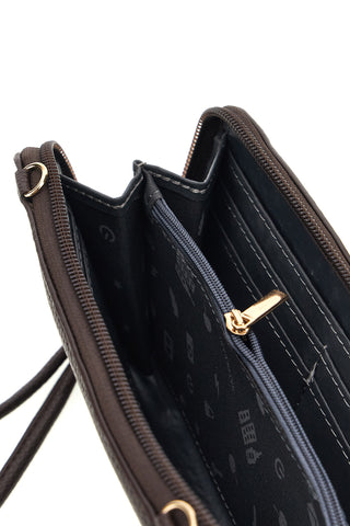 Portafoglio marrone con zip, laccetto da polso e logo ricamato Naj-oleari 99462150/P