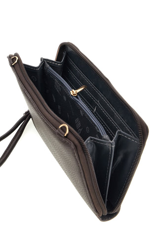 Portafoglio marrone con zip, laccetto da polso e logo ricamato Naj-oleari 99462150/P