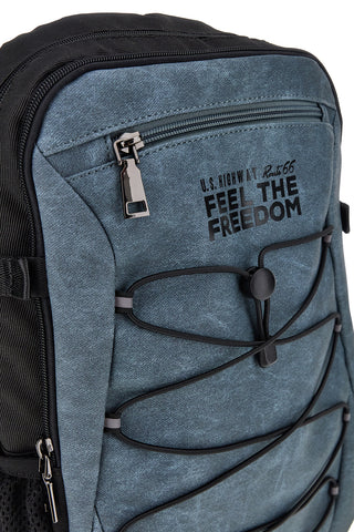 Zaino blu e nero con tasche multiple e cordini frontali Route 66 61992/L/SETRN