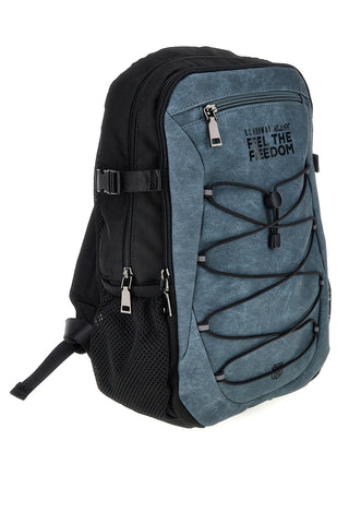 Zaino blu e nero con tasche multiple e cordini frontali Route 66 61992/L/SETRN