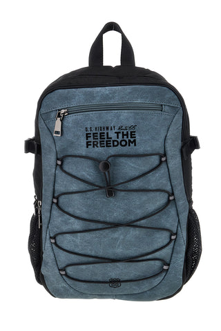Zaino blu e nero con tasche multiple e cordini frontali Route 66 61992/L/SETRN