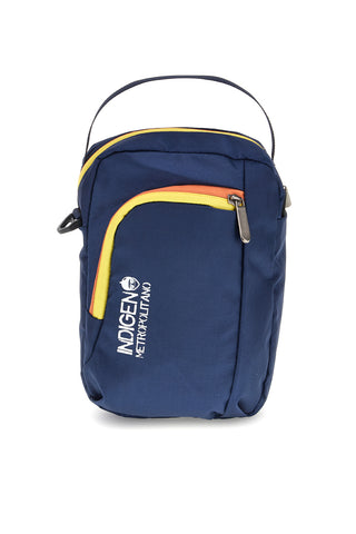 Blaue Tasche mit orangefarbenen und gelben Indigenous Metropolitan Details PITTSHU002-B
