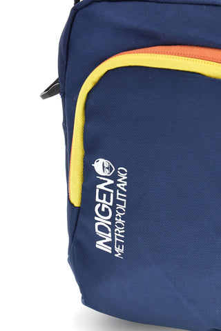 Blaue Tasche mit orangefarbenen und gelben Indigenous Metropolitan Details PITTSHU002-B