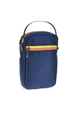 Blaue Tasche mit orangefarbenen und gelben Indigenous Metropolitan Details PITTSHU002-B