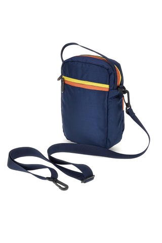 Blaue Tasche mit orangefarbenen und gelben Indigenous Metropolitan Details PITTSHU002-B