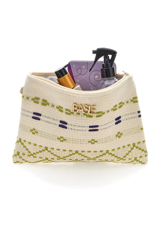 Pochette mare beige in tessuto intrecciato con zip Basile 24603