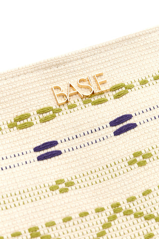 Pochette mare beige in tessuto intrecciato con zip Basile 24603