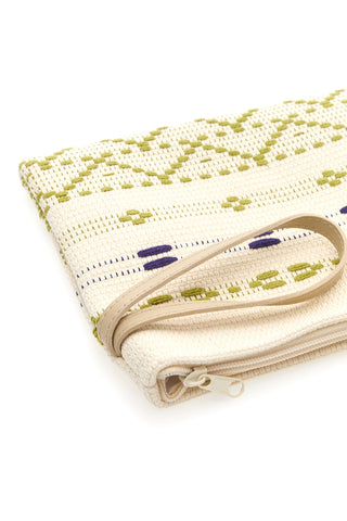 Pochette mare beige in tessuto intrecciato con zip Basile 24603