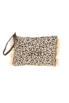 Beigefarbene Animal-Clutch-Tasche mit Fransen Basile CLASS BA22225