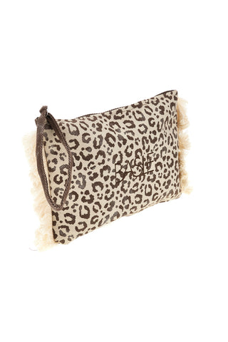 Beigefarbene Animal-Clutch-Tasche mit Fransen Basile CLASS BA22225