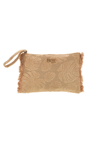 Beigefarbene floral gemusterte Clutch-Tasche mit Fransen Basile CLASSBA22209