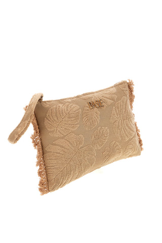 Beigefarbene floral gemusterte Clutch-Tasche mit Fransen Basile CLASSBA22209